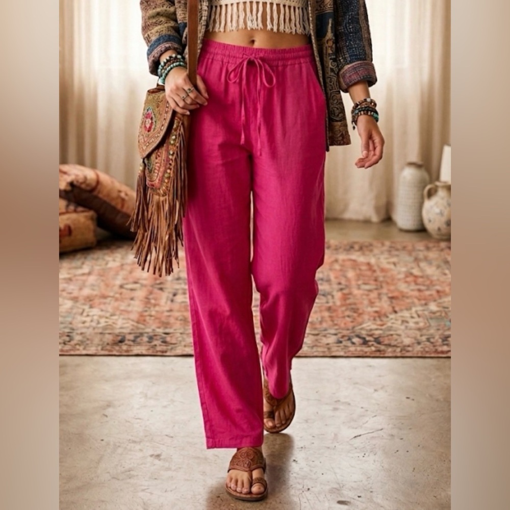 Stella Luce Fuchsia Wide-Leg Drawstring Pants